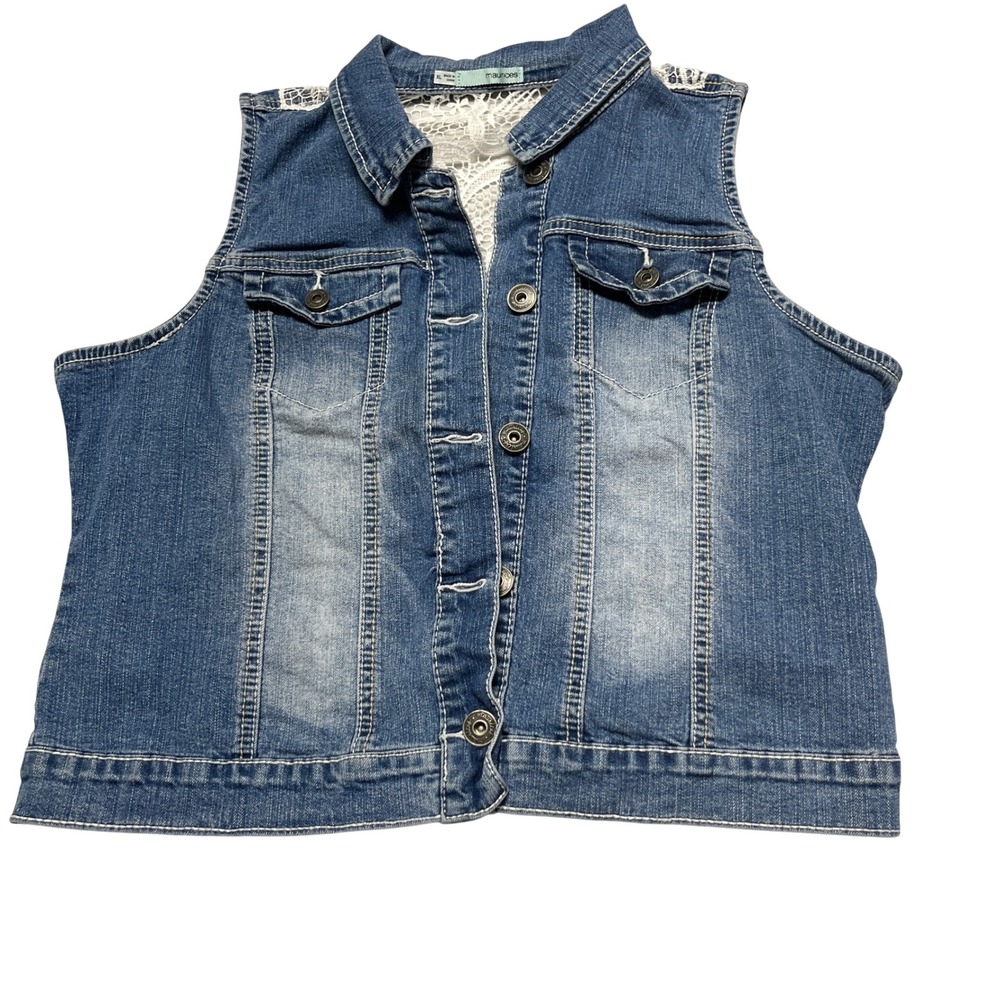 Maurices‎ Denim Vest Womens XL Blue Lace Back Button Front Stretch Cotton Blend